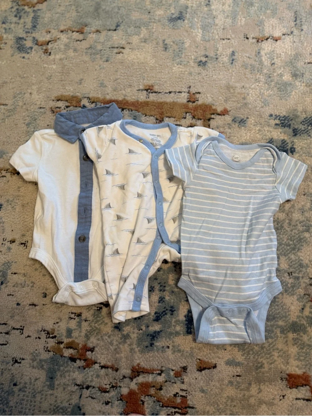 Set of Blue and White Baby One-Piece Bodysuits - 3-Pack